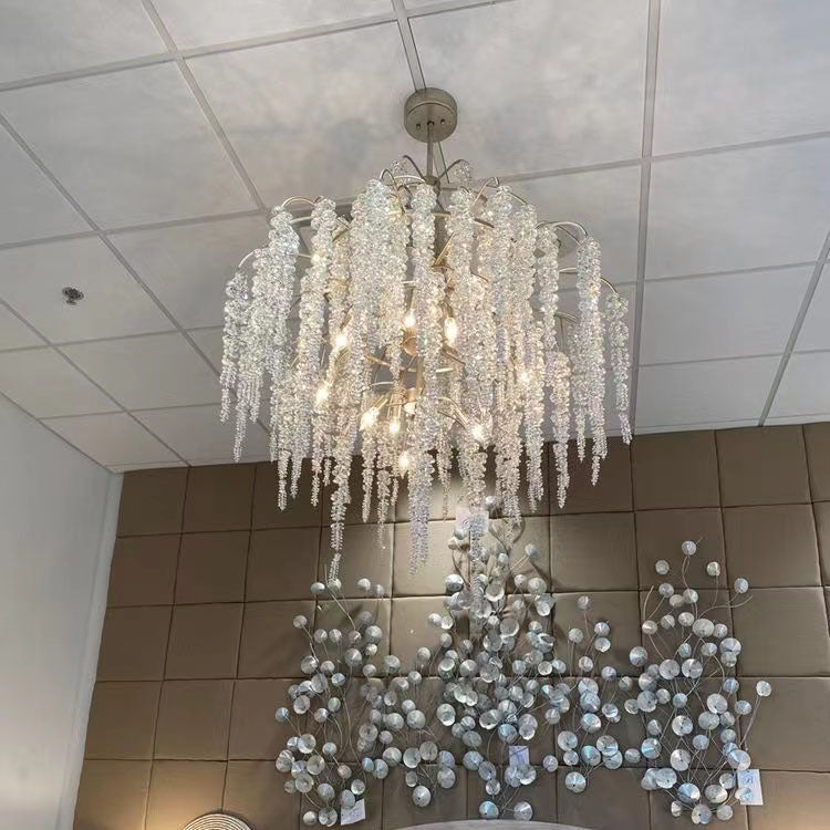 Light Luxury Silver Flower Branch Chandelier with Icicle Details for Bedroom Dining Room and Hallway