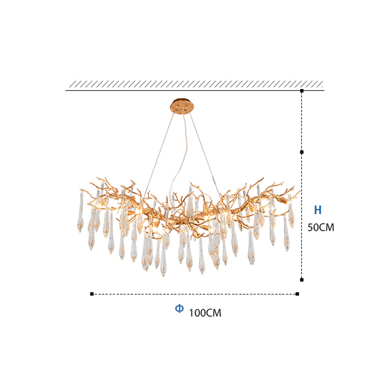Agnes Brass Branch Crystal Chandelier For Dining Room