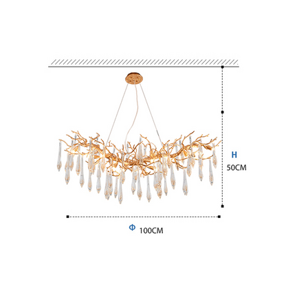Agnes Brass Branch Crystal Chandelier For Dining Room