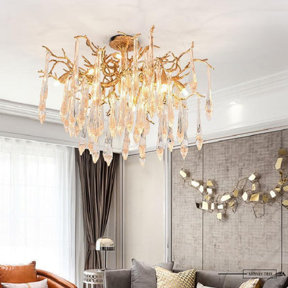 Agnes Brass Branch Crystal Ceiling Light