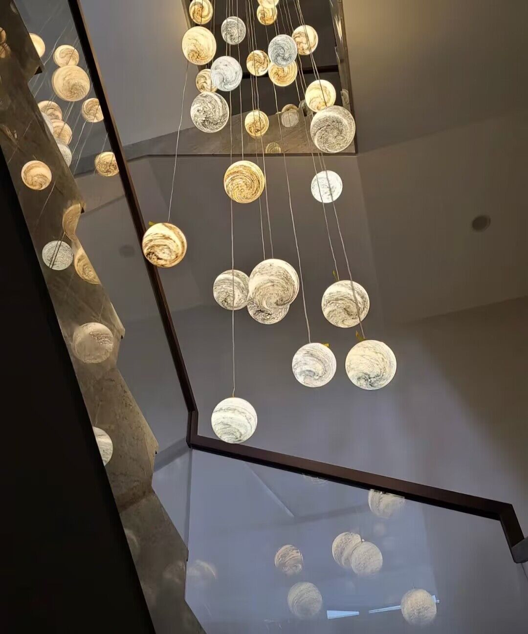 Nordic Planet Creative Long Ball Pendant Chandelier Staircase Foyer