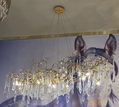 New Clear Crystal Rain Copper Branch Chandelier Modern Designer Pendant Light For Dining Table/Kitchen Island