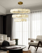 3-Tiered Stairwell Chandeliers | Irregular Alabaster Plate In Disk Ceiling With Long Cord