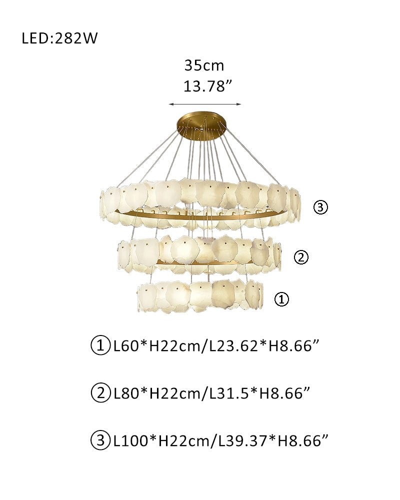 3-Tiered Stairwell Chandeliers | Irregular Alabaster Plate In Disk Ceiling With Long Cord