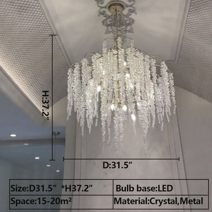 Light Luxury Silver Flower Branch Chandelier with Icicle Details for Bedroom Dining Room and Hallway