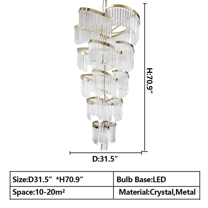 Oversized Modern Designer Creative Multi-tiered Luxury Spiral Crystal Chandelier For High-ceiling Foyer/Entryway/Hallway
