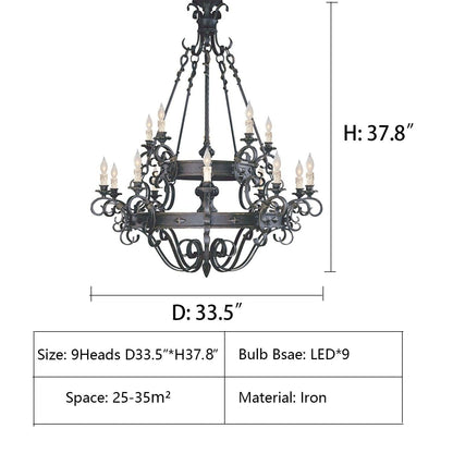Vintage Iron Simple Candle Art Chandelier for Living Room / Villa / Stairs