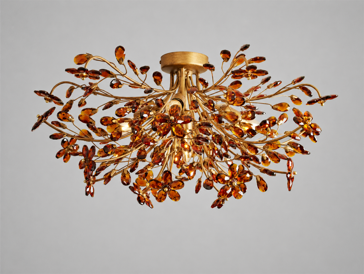 Fiore 28" Flush Mount in Brass with Amber Glass