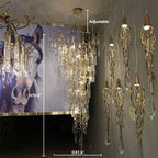 Modern Oversized Luxury Copper Crystal Long Crystal Branch Air Bubble Drop Staircase Light fixture