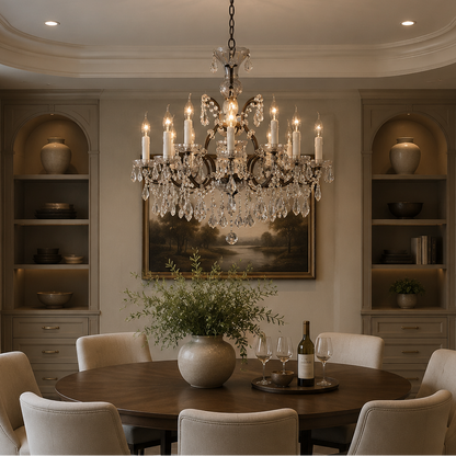 19th C. Romoco Iron & Crystal Round Chandelier 18''28"33''40''60''