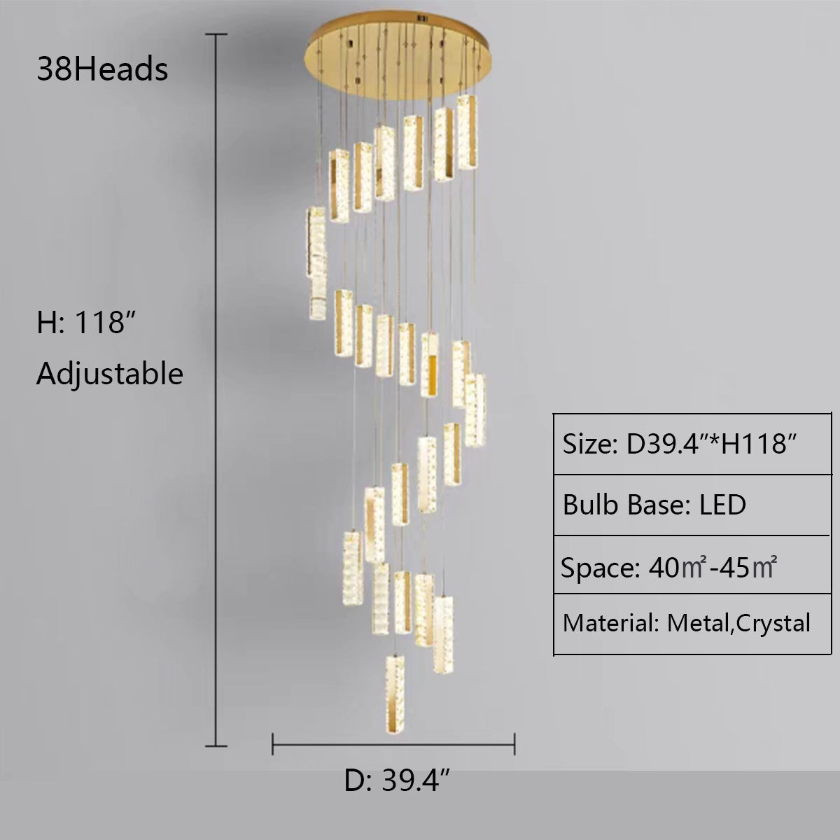 Extra Large Modern Spiral Crystal Ceiling Light Decoration for Staircase/ High Ceiling Living Room/ Hotel Lobby/ Hallway