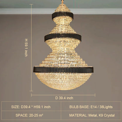 Modern Black Iron Crystal Chandelier For Foyer Staircase Luxurious Design Ceiling Light Fixture