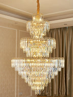3 Layers Extra Large Living Room Chandelier Luxury Foyer Entryway Crystal Light Fixture
