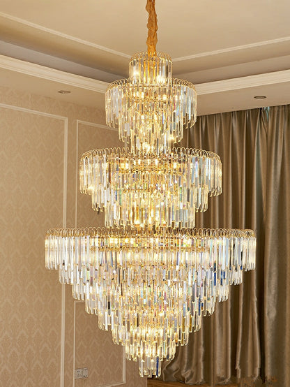3 Layers Extra Large Living Room Chandelier Luxury Foyer Entryway Crystal Light Fixture