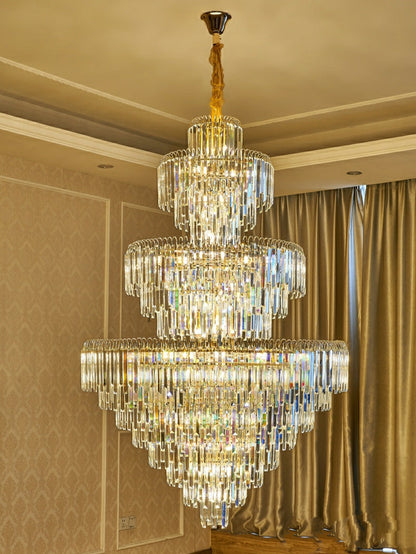 3 Layers Extra Large Living Room Chandelier Luxury Foyer Entryway Crystal Light Fixture
