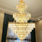 3 Layers Extra Large Living Room Chandelier Luxury Foyer Entryway Crystal Light Fixture