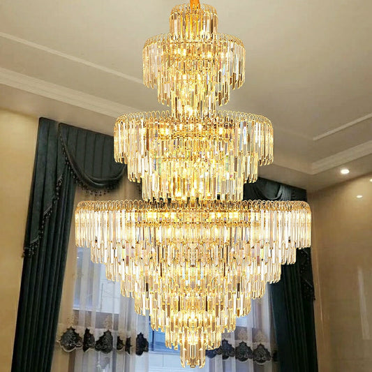 3 Layers Extra Large Living Room Chandelier Luxury Foyer Entryway Crystal Light Fixture