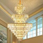 3 Layers Extra Large Living Room Chandelier Luxury Foyer Entryway Crystal Light Fixture