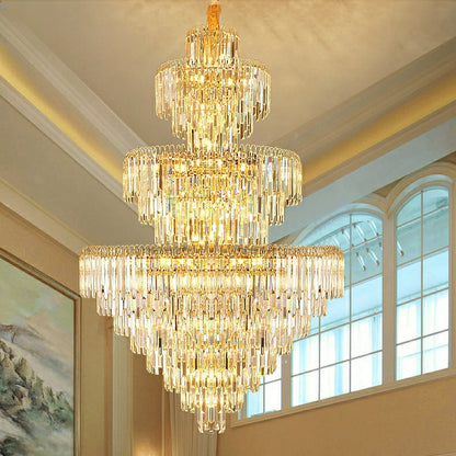 3 Layers Extra Large Living Room Chandelier Luxury Foyer Entryway Crystal Light Fixture