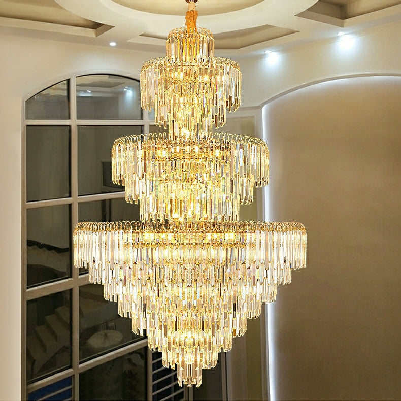 3 Layers Extra Large Living Room Chandelier Luxury Foyer Entryway Crystal Light Fixture