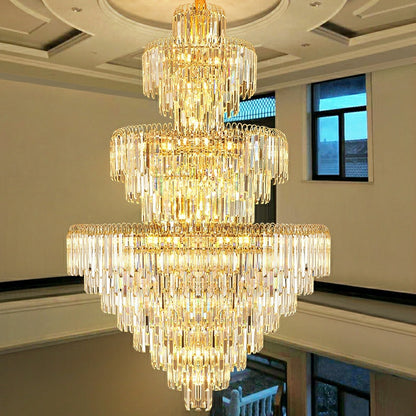3 Layers Extra Large Living Room Chandelier Luxury Foyer Entryway Crystal Light Fixture
