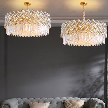 Post-modern Light Luxury Fence Crystal Chandelier Suit for Living/Dining Room