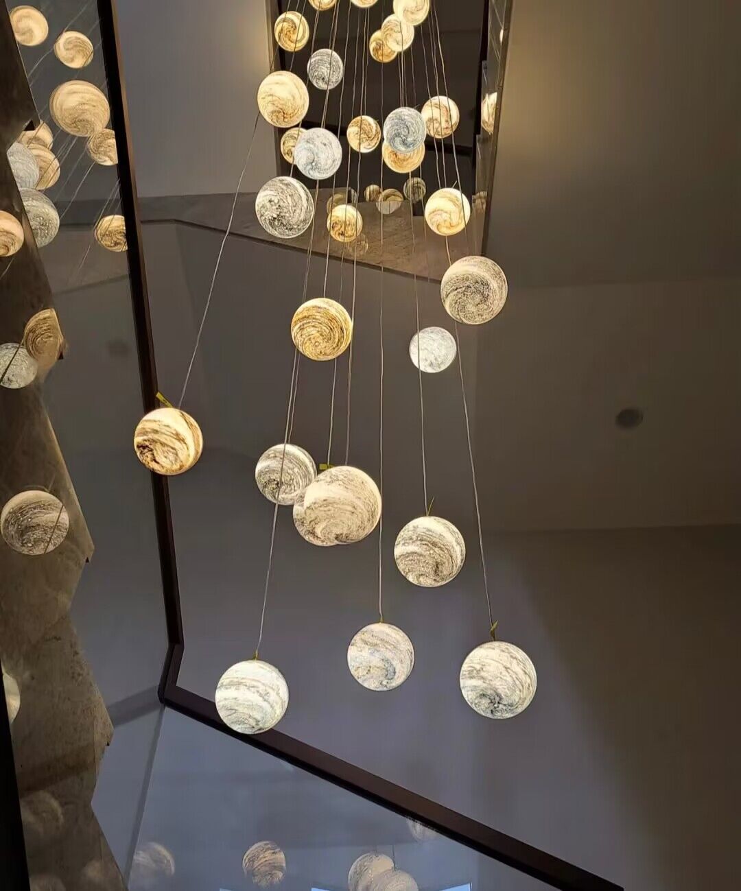 Nordic Planet Creative Long Ball Pendant Chandelier Staircase Foyer