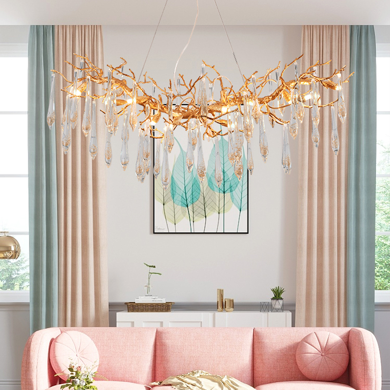 Agnes Brass Branch Crystal Chandelier For Dining Room
