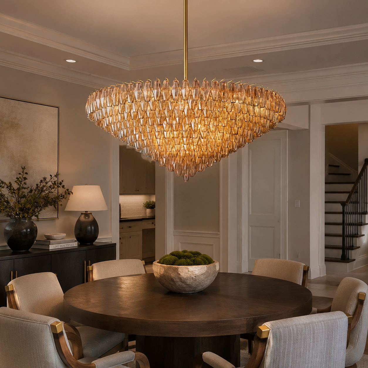 Chofira Smoke Glass Tiered Round Chandelier
