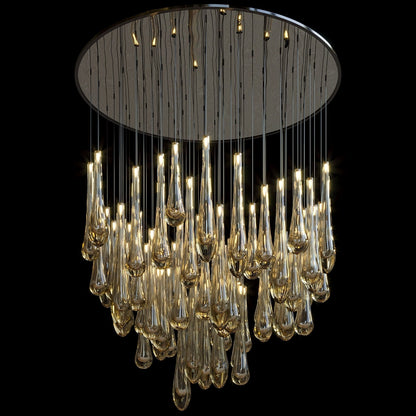 Amber Teardrop Rain Glass Chandelier