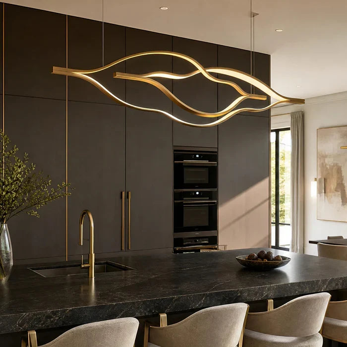 Modern Simple Brass Waving Chandelier