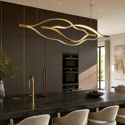 Modern Simple Brass Waving Chandelier