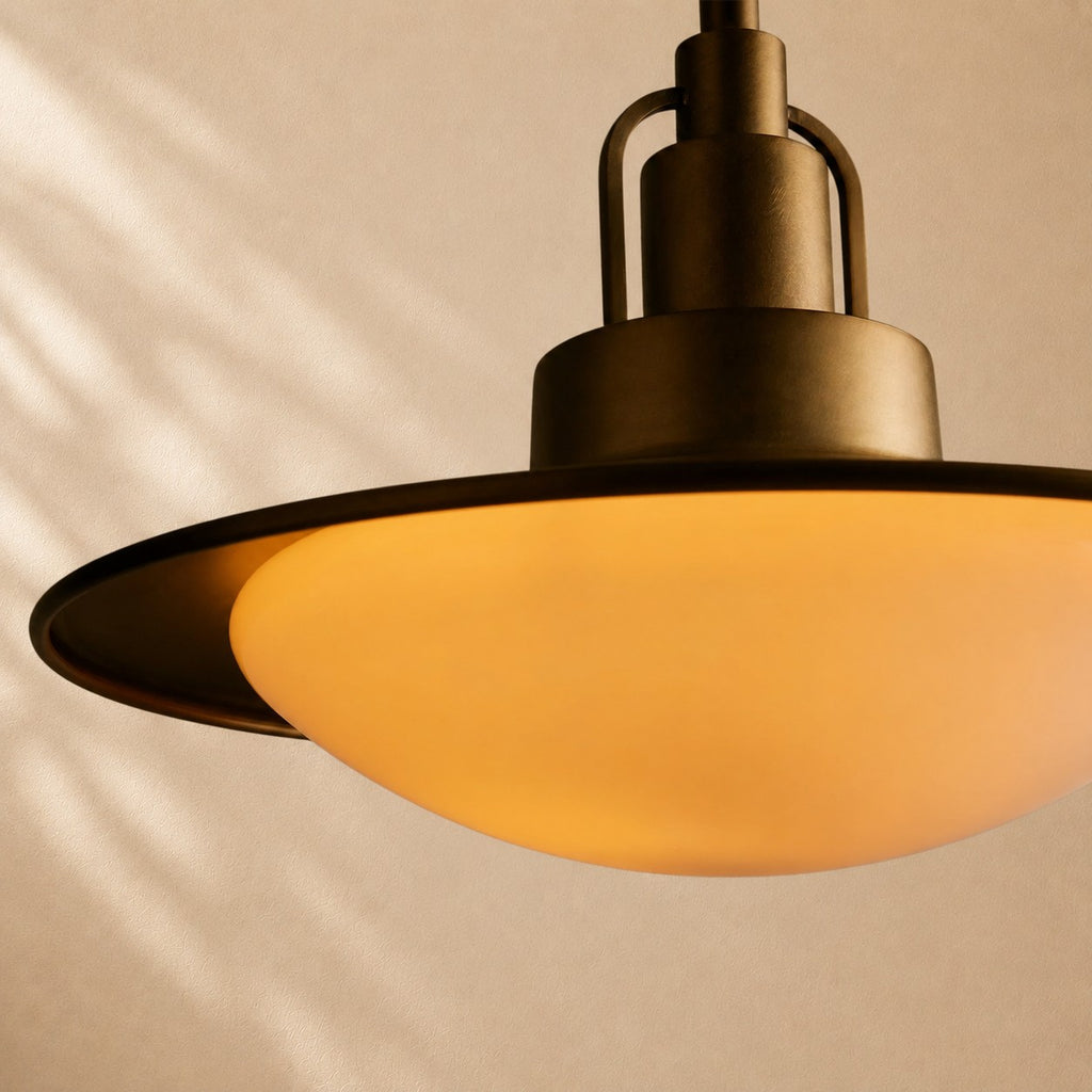 Argent Brass Finish Iron Pendant Light with Opal Glass Dome
