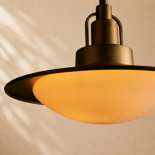 Argent Brass Finish Iron Pendant Light with Opal Glass Dome