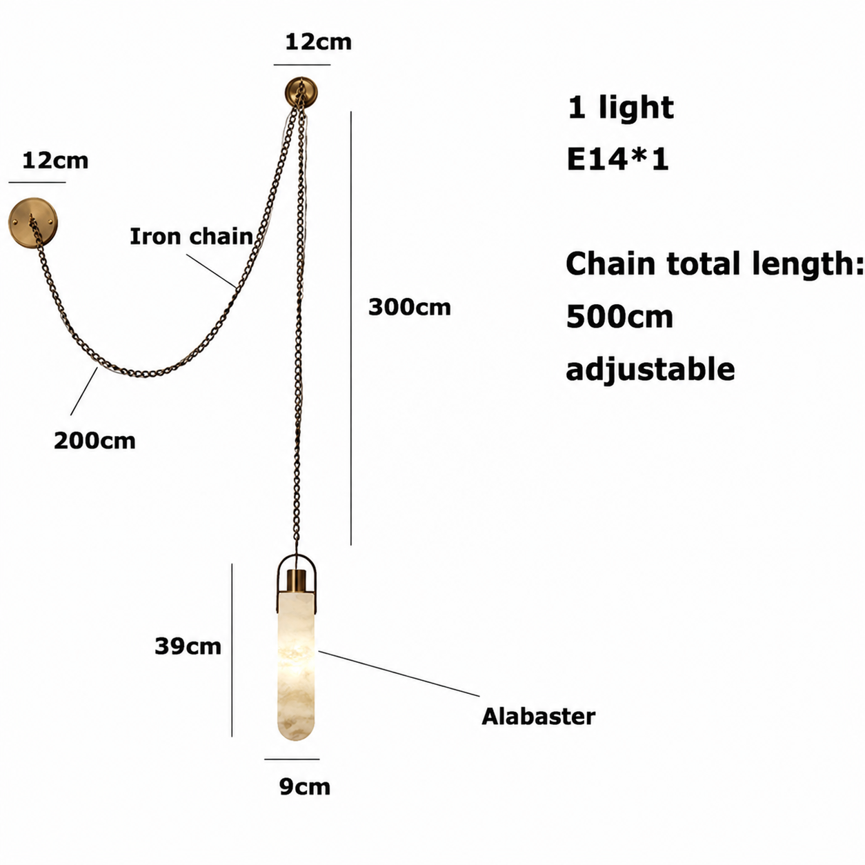 Alabaster Cylindrical Draped Chain Chandelier