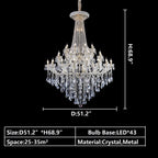 Extra Large French Candle Crystal Branch Chandelier for Foyer and Staircase
