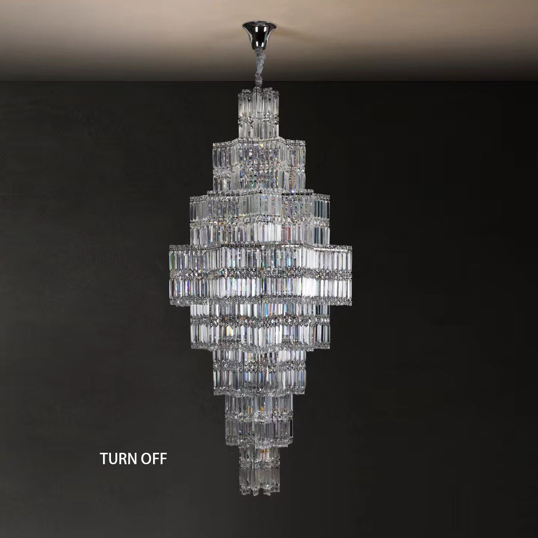 Extra Large Plaza Hall Multi-Tier Crystal Chandelier Foyer Living Room Staircase Ceiling Lighting Fixture In Chrome/Gold Finish