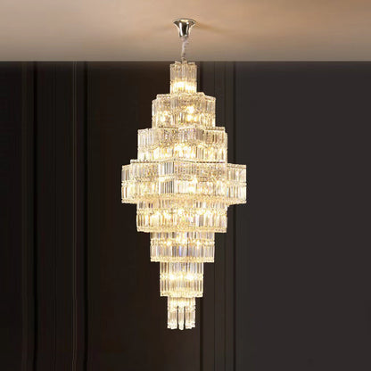 Extra Large Plaza Hall Multi-Tier Crystal Chandelier Foyer Living Room Staircase Ceiling Lighting Fixture In Chrome/Gold Finish