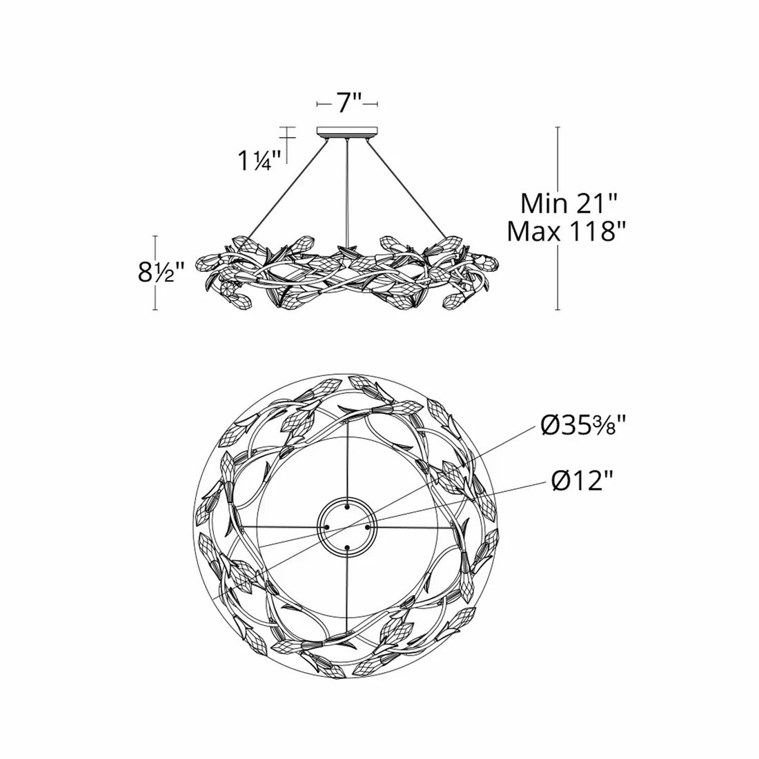 Modern Linear/Round Floral Branches Crystal Chandelier