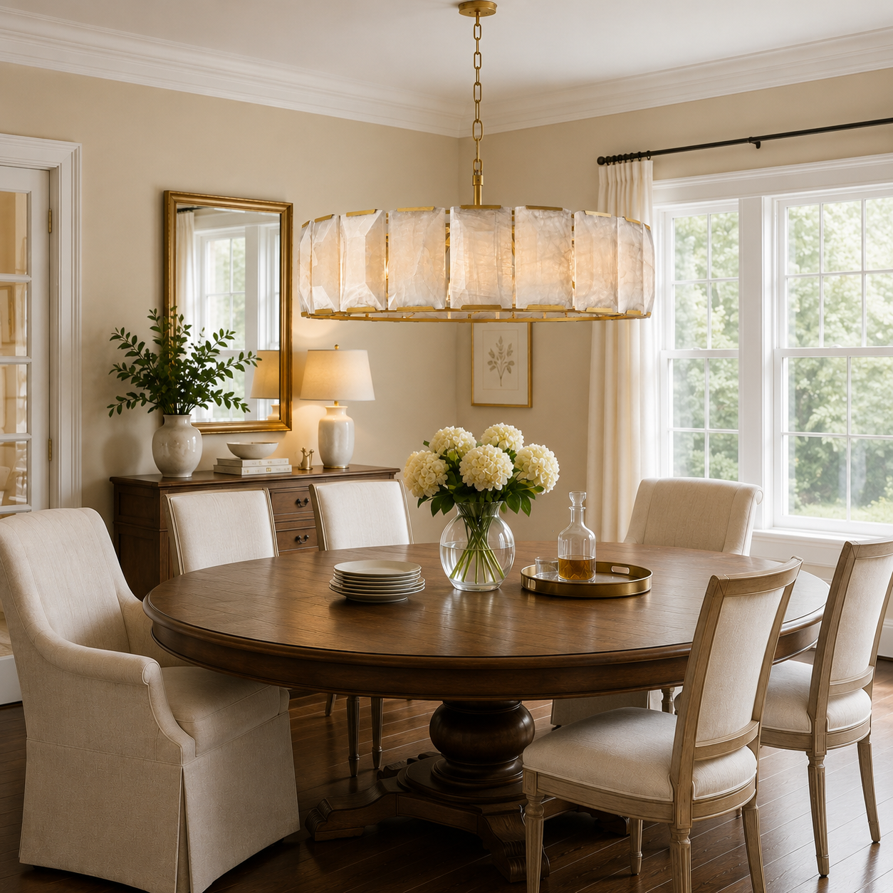 Hadilor Calcite Round Chandelier with Natural Alabaster Stone Shades