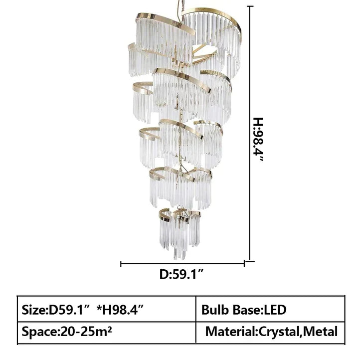 Oversized Modern Designer Creative Multi-tiered Luxury Spiral Crystal Chandelier For High-ceiling Foyer/Entryway/Hallway