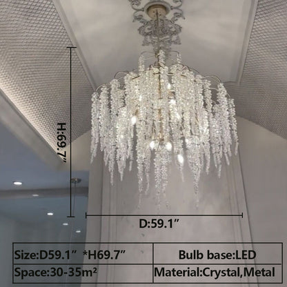 Light Luxury Silver Flower Branch Chandelier with Icicle Details for Bedroom Dining Room and Hallway