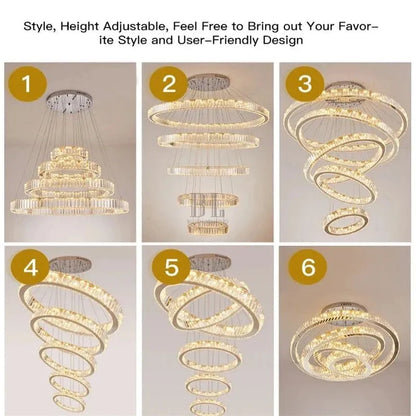 6 Tier Crystal Ring Chandelier for High Ceiling