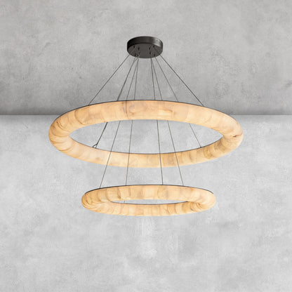 Riora Lisse Alabaster Two-Tiered Round Chandelier 61"