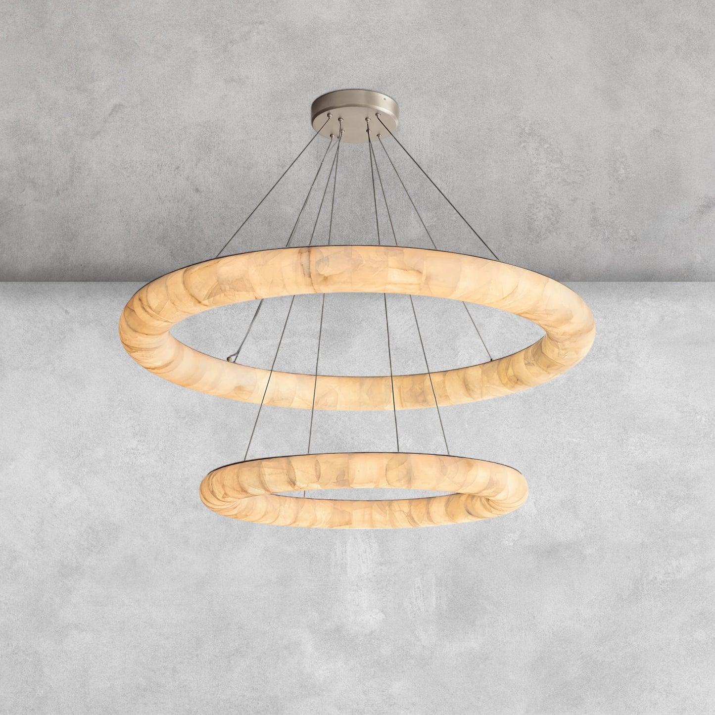 Riora Lisse Alabaster Two-Tiered Round Chandelier 61"