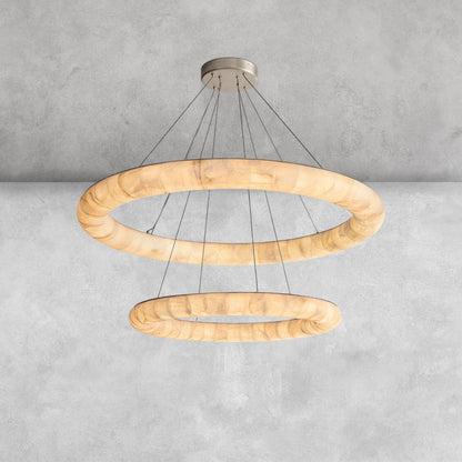 Riora Lisse Alabaster Two-Tiered Round Chandelier 61"