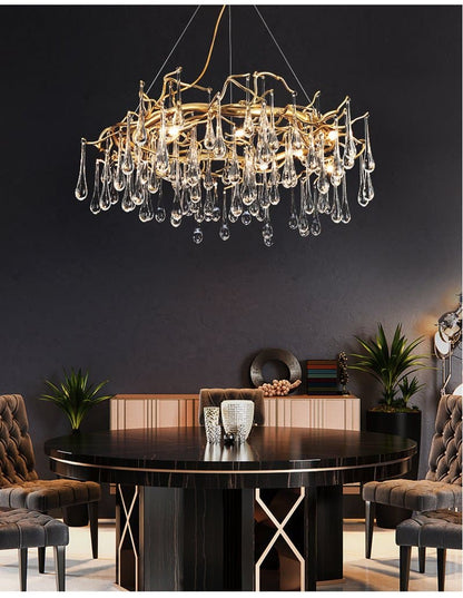 TLL Teardrop Branch Round Long Tear Crystal Chandelier