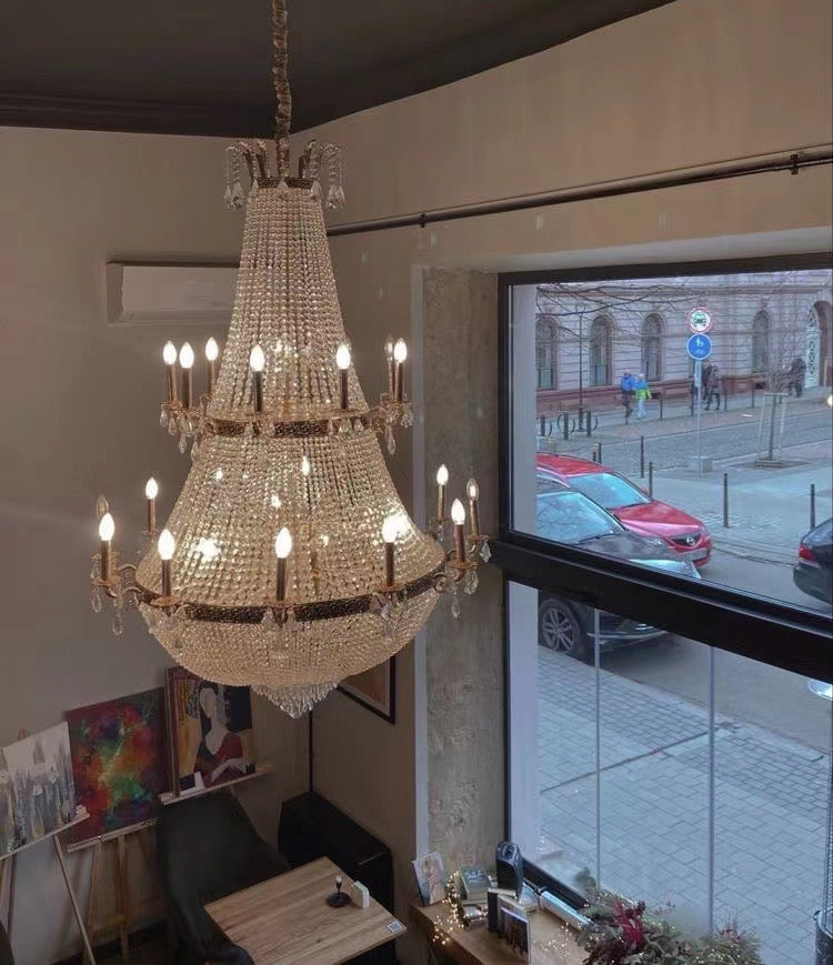 Oversized Luxury Double-layers Golden French Style Crystal Chandelier for Living/Dinning Room/Foyer/Hallway/Staircase