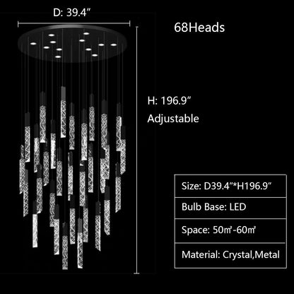 Extra Large Modern K9 Crystal Rod Pendant Long Chandelier for Staircase/Living Room/Foyer