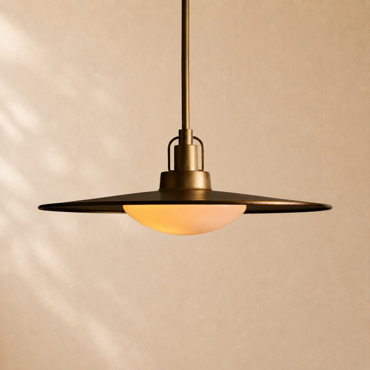Argent Brass Finish Iron Pendant Light with Opal Glass Dome